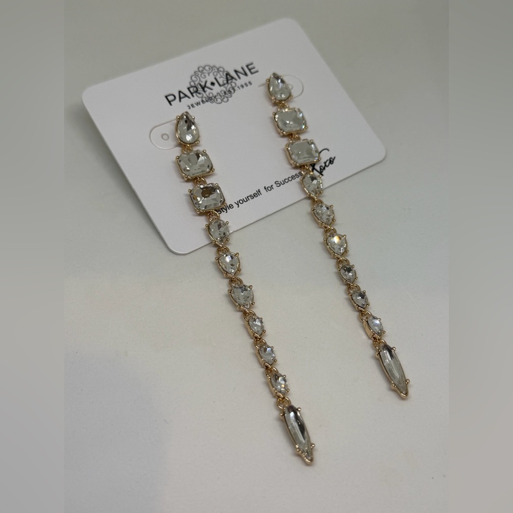 NEW Park Lane Jewelry Devon Earrings Gold Cascade Drop Statement Crystal Post - Picture 4 of 5